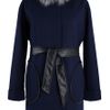 02-1238 Пальто женское утепленное (пояс) Кашемир Темно-синий